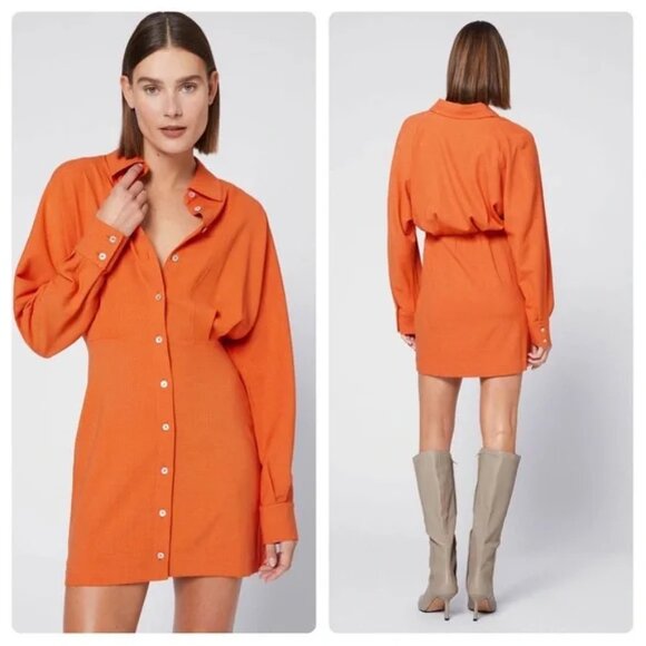 & Other Stories Collared Shirt Mini Dress, Orange, Size 12 - Picture 8 of 8